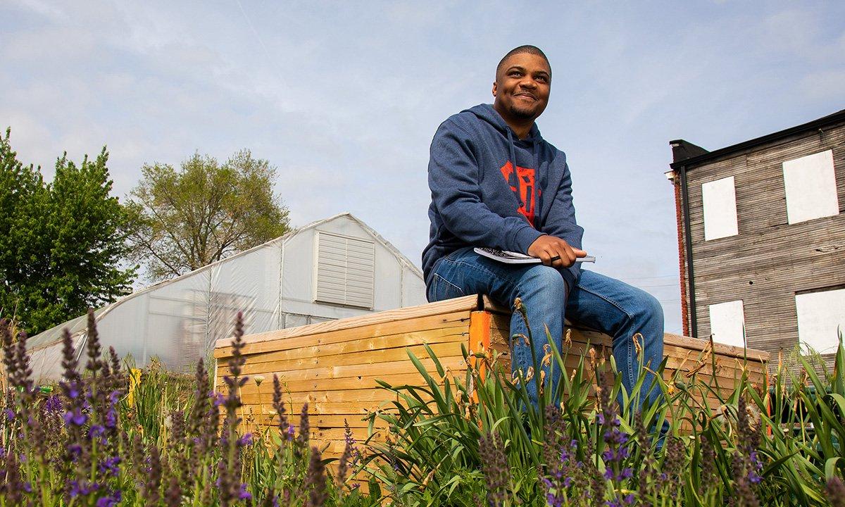 Man sitting in garden